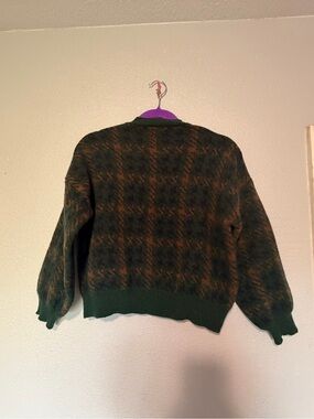 Women's Dark Green & Brown Plaid Crew Neck Sweater